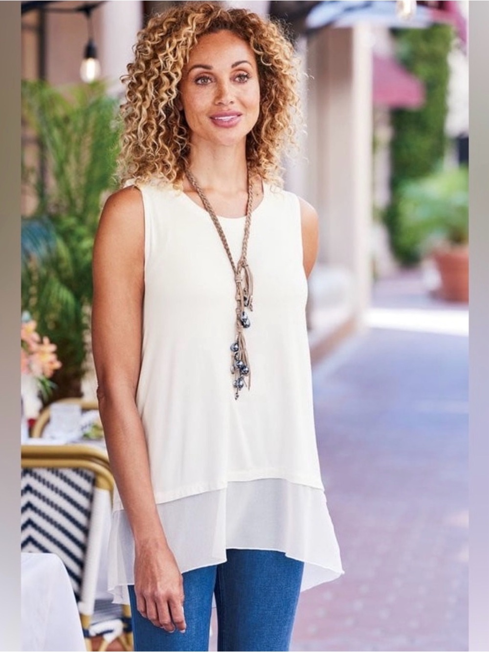 Soft Surroundings Eden Tiered Tank in Marshmallow White Sleeveless Top